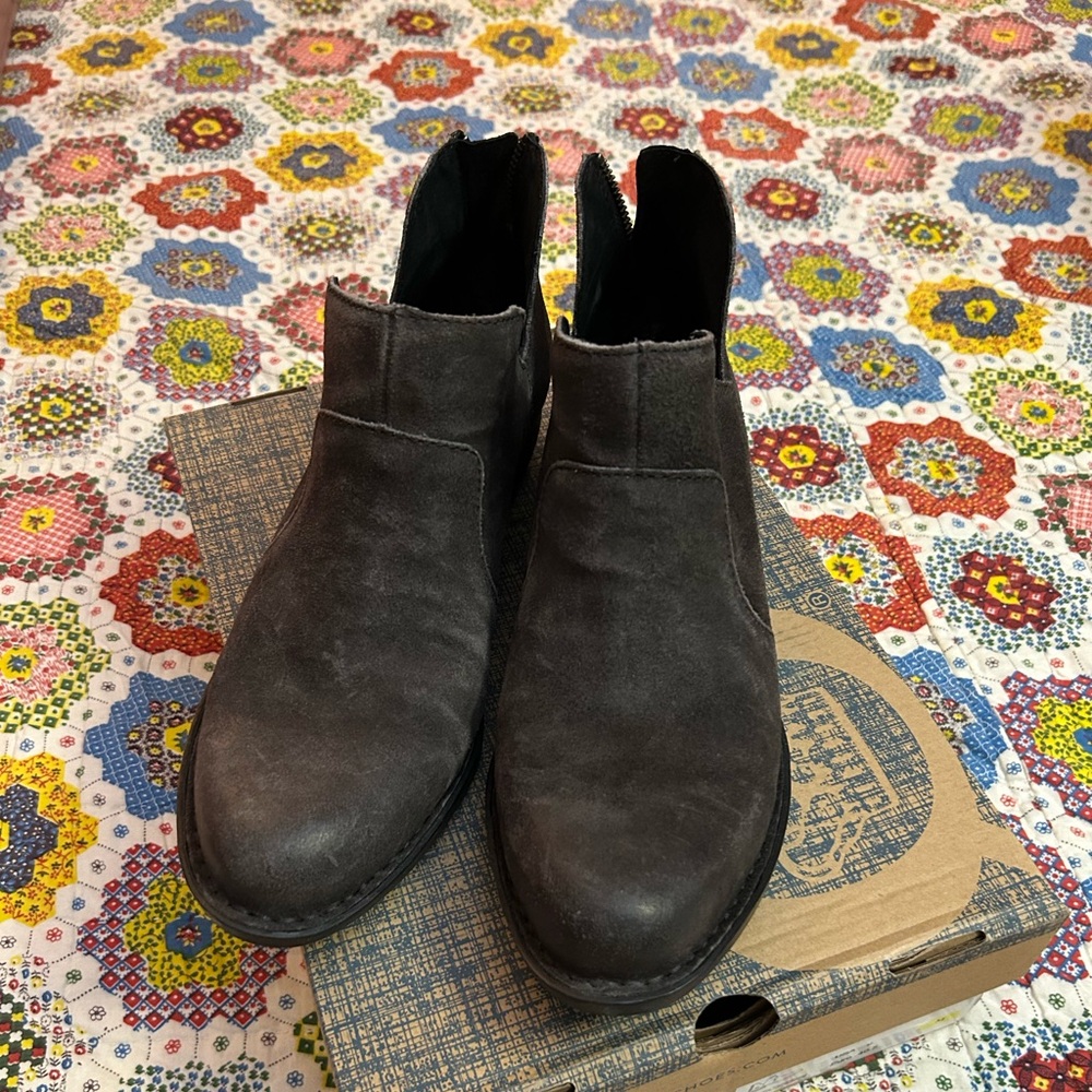 Chic Dark Gray Suede Ankle Boots by BORN